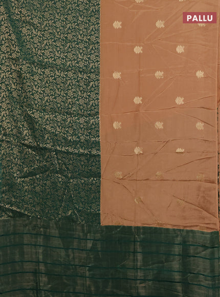 Semi mysore silk saree sandal and green with half & half style and long zari woven border