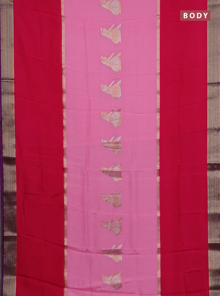 Semi mysore silk saree pink and purple with zari woven buttas and rettapet zari woven border