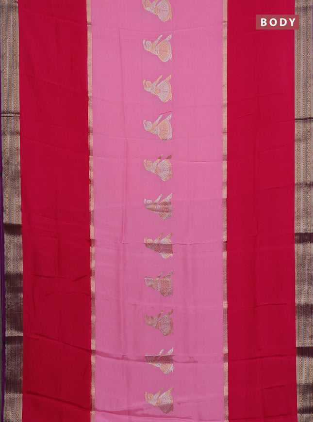 Semi mysore silk saree pink and purple with zari woven buttas and rettapet zari woven border