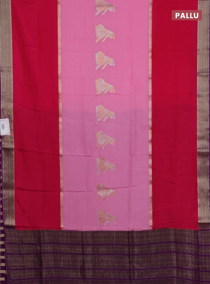 Semi mysore silk saree pink and purple with zari woven buttas and rettapet zari woven border