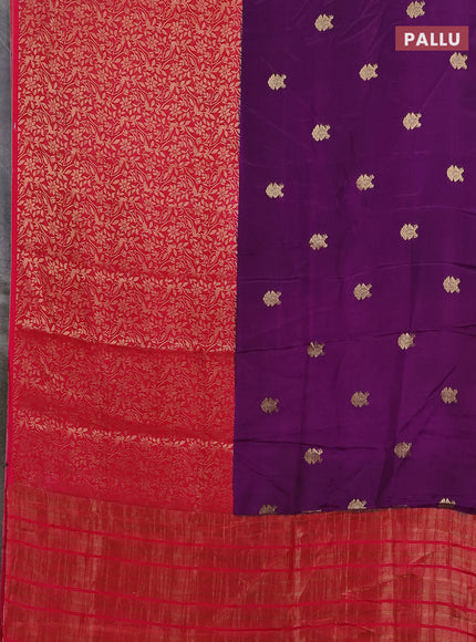 Semi mysore silk saree deep purple and pink with half & half style and long zari woven border