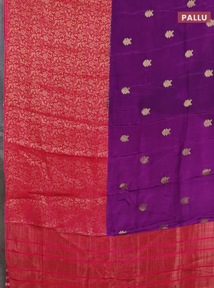 Semi mysore silk saree purple and pink with half & half style and long zari woven border