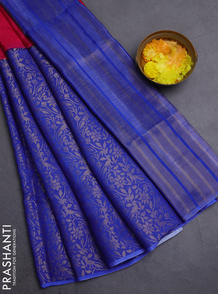 Semi mysore silk saree pink and blue with half & half style and long zari woven border