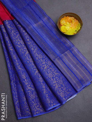 Semi mysore silk saree pink and blue with half & half style and long zari woven border