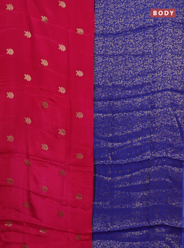 Semi mysore silk saree pink and blue with half & half style and long zari woven border