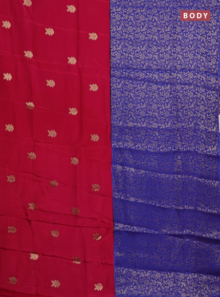 Semi mysore silk saree dark pink and blue with half & half style and long zari woven border