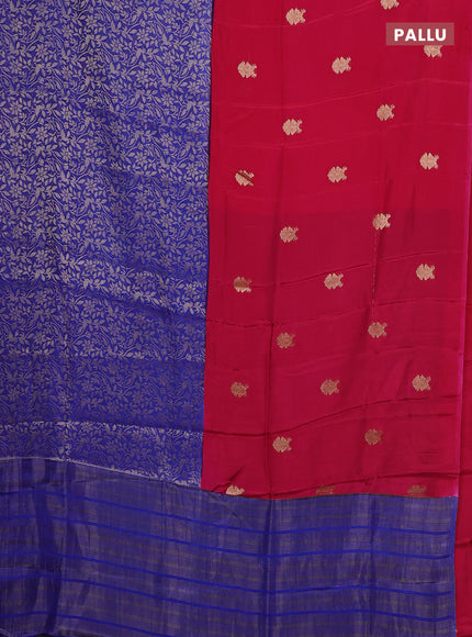 Semi mysore silk saree dark pink and blue with half & half style and long zari woven border