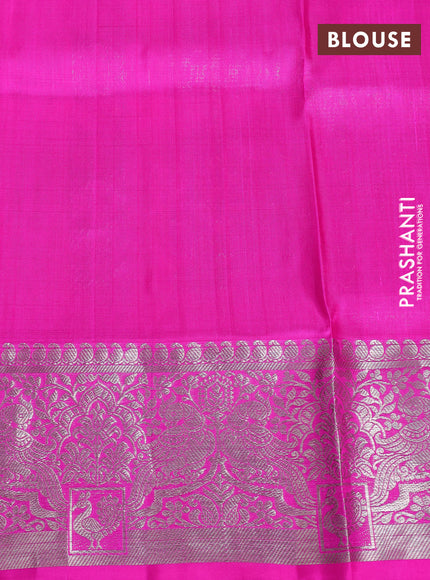 Venkatagiri silk saree dual shade of pinkish orange and pink with silver zari woven buttas and silver zari woven border