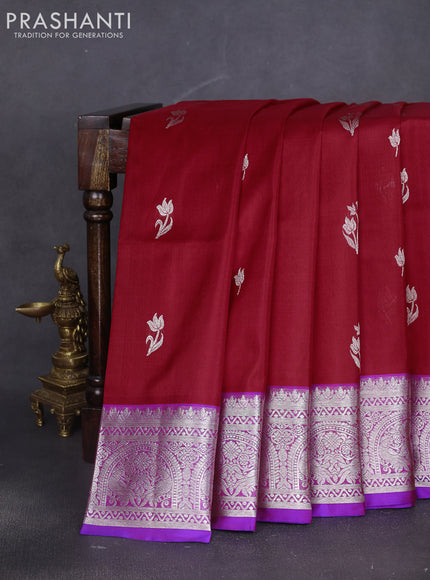Venkatagiri silk saree red and blue with silver zari woven buttas and silver zari woven border