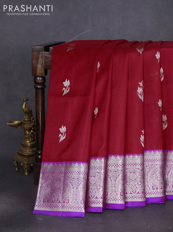 Venkatagiri silk saree red and blue with silver zari woven buttas and silver zari woven border