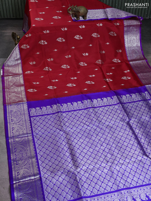 Venkatagiri silk saree red and blue with silver zari woven buttas and silver zari woven border