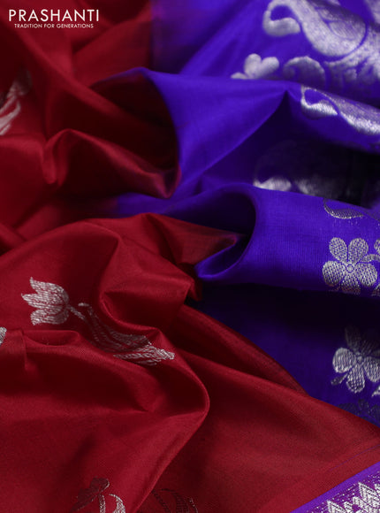 Venkatagiri silk saree red and blue with silver zari woven buttas and silver zari woven border