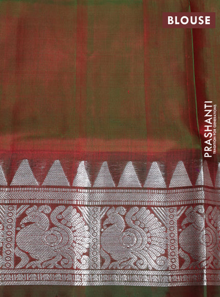 Venkatagiri silk saree red and manthulir green with silver zari woven buttas and silver zari woven border