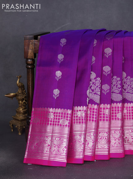Venkatagiri silk saree purple and pink with silver zari woven buttas and silver zari woven border