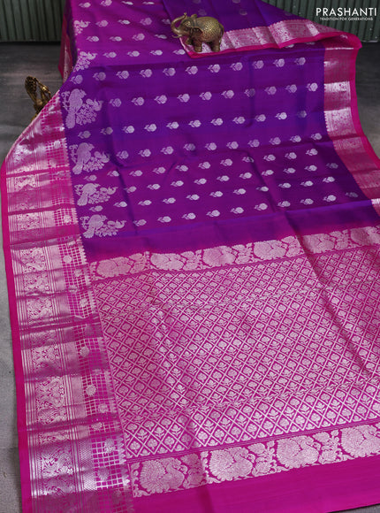 Venkatagiri silk saree purple and pink with silver zari woven buttas and silver zari woven border