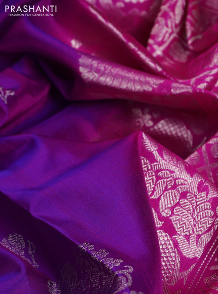 Venkatagiri silk saree purple and pink with silver zari woven buttas and silver zari woven border