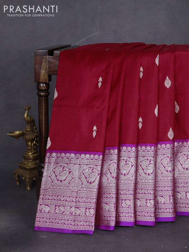 Venkatagiri silk saree red and dual shade of blue with silver zari woven buttas and silver zari woven border