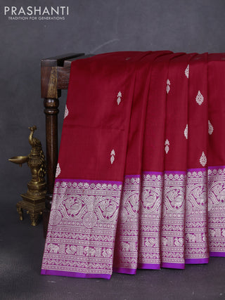 Venkatagiri silk saree red and dual shade of blue with silver zari woven buttas and silver zari woven border