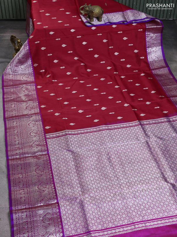 Venkatagiri silk saree red and dual shade of blue with silver zari woven buttas and silver zari woven border