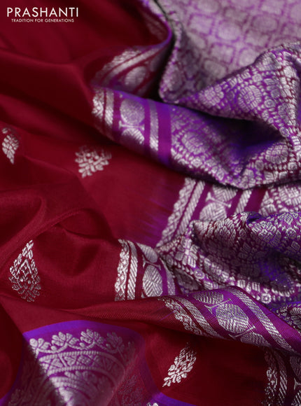 Venkatagiri silk saree red and dual shade of blue with silver zari woven buttas and silver zari woven border