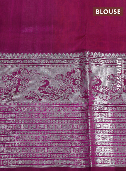 Venkatagiri silk saree dual shade of pinkish orange and purple with silver zari woven buttas and long silver zari woven border