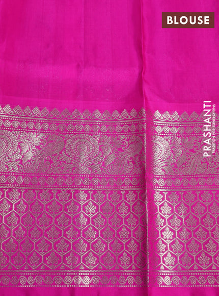 Venkatagiri silk saree dual shade of pinkish orange and pink with silver zari woven buttas and long silver zari woven border