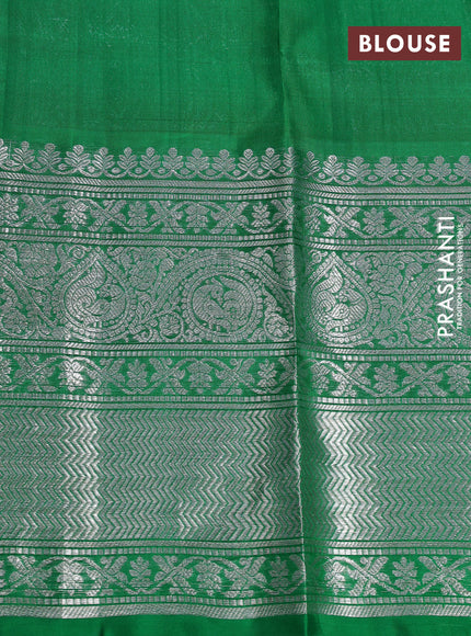 Venkatagiri silk saree dual shade of teal blue and green with silver zari woven buttas and long silver zari woven border
