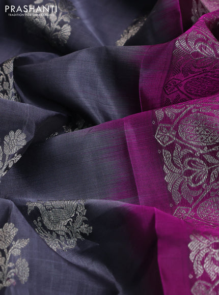 Venkatagiri silk saree grey and purple with silver zari woven buttas and long silver zari woven border