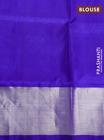 Venkatagiri silk saree dual shade of pinkish orange and blue with allover silver zari weaves and silver zari woven border
