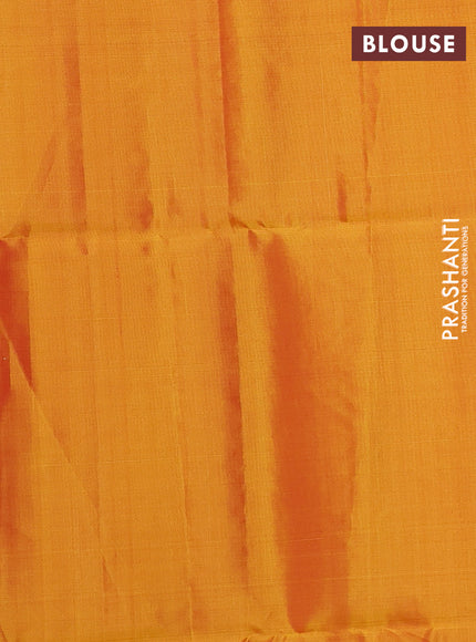 Kanchipuram soft silk saree orange and dual shade of yellow with allover silver zari weaves and silver zari woven border