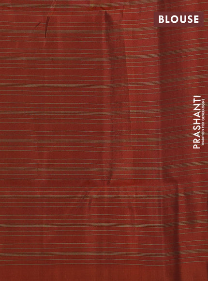 Kanchipuram soft silk saree blue and rustic orange with allover zari woven checked pattern and peacock design zari woven border