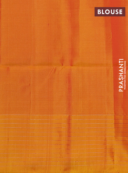 Kanchipuram soft silk saree pink and dual shade of yellow with allover zari weaves and zari woven checked border