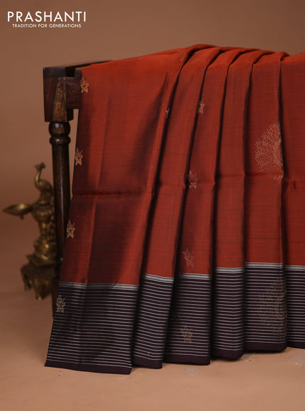 Kanchipuram soft silk saree rust shade and wine shade with zari woven buttas and zari woven border