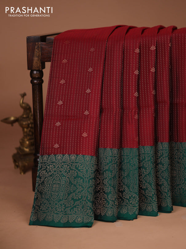 Kanchipuram soft silk saree maroon and green with allover zari woven brocade weaves and long zari woven border