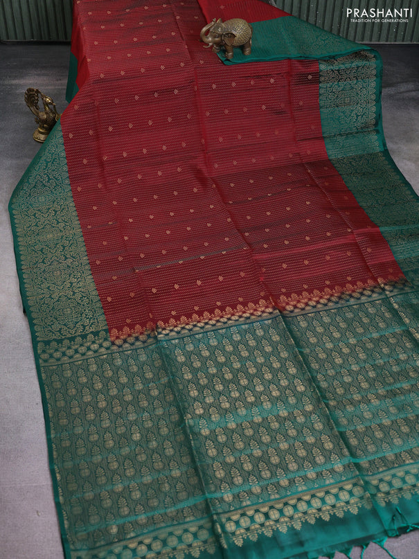 Kanchipuram soft silk saree maroon and green with allover zari woven brocade weaves and long zari woven border