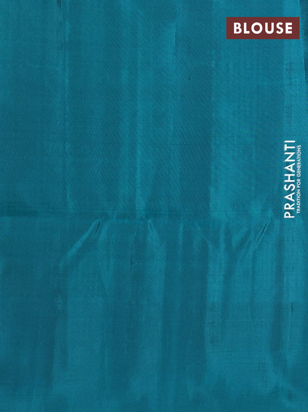 Kanchipuram soft silk saree lavender shade and teal green with allover zari woven brocade weaves and long zari woven border