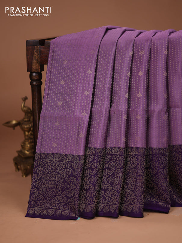 Kanchipuram soft silk saree pastel purple and violet with allover zari woven brocade weaves and long zari woven border