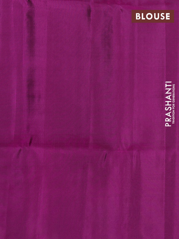 Kanchipuram soft silk saree greyish blue and purple with allover zari woven brocade weaves and long zari woven border