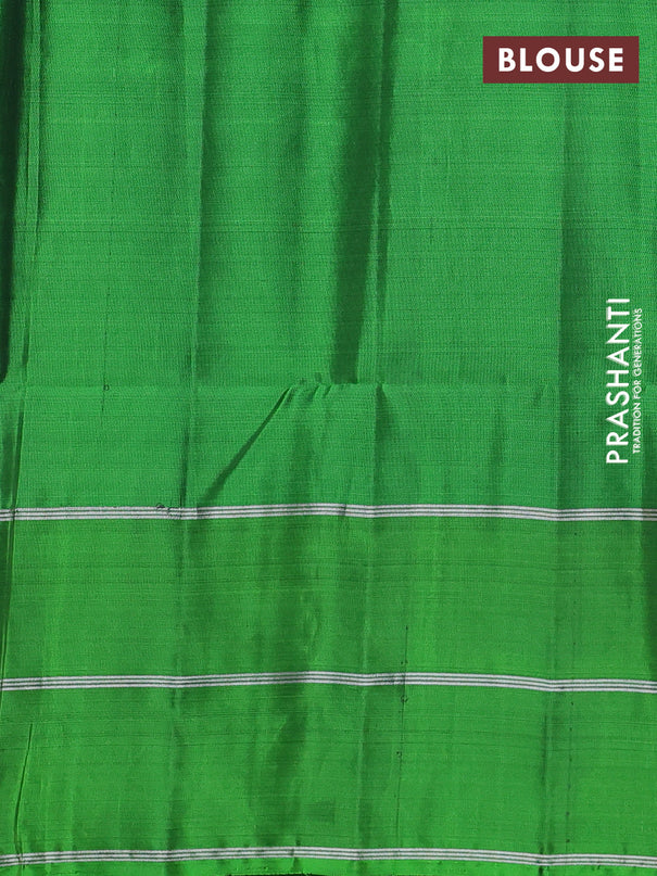 Kanchipuram soft silk saree deep wine shade and green with allover silver zari weaves and zari woven border