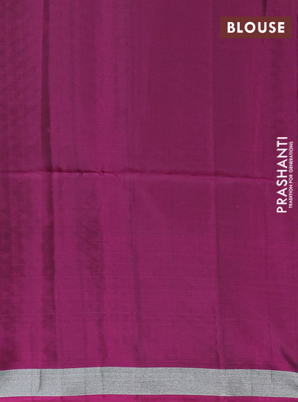 Kanchipuram soft silk saree green and dark magenta pink with allover silver & gold zari weaves and zari woven butta border