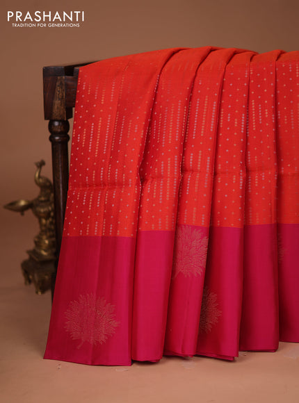 Kanchipuram soft silk saree orange and pink with allover silver & gold zari weaves and zari woven butta border