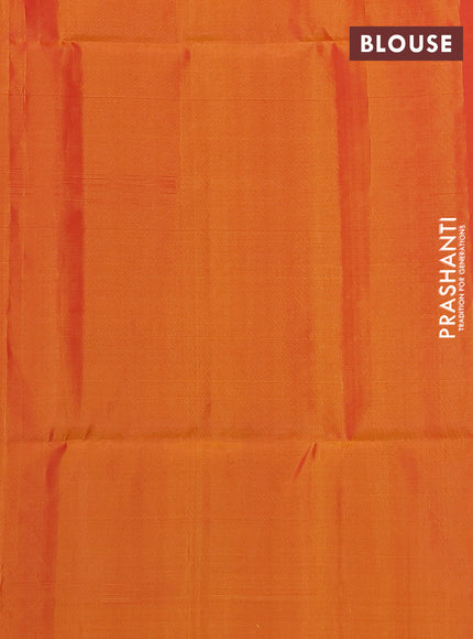 Kanchipuram soft silk saree pink and dual shade of mango yellow with allover zari weaves and zari woven butta border