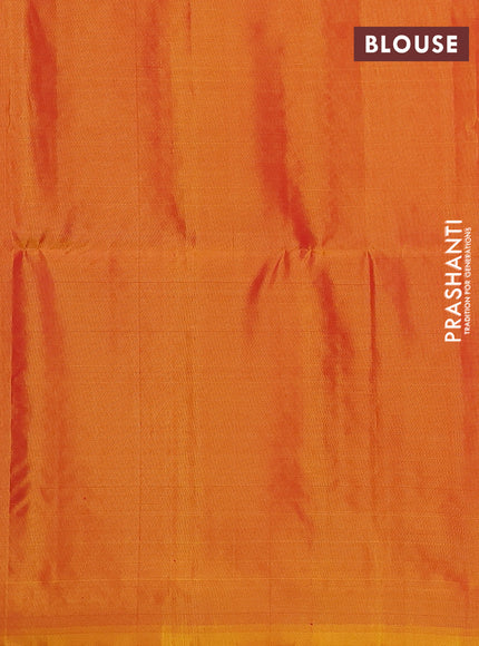 Kanchipuram soft silk saree pink and dual shade of yellow with allover silver zari weaves and silver zari woven border