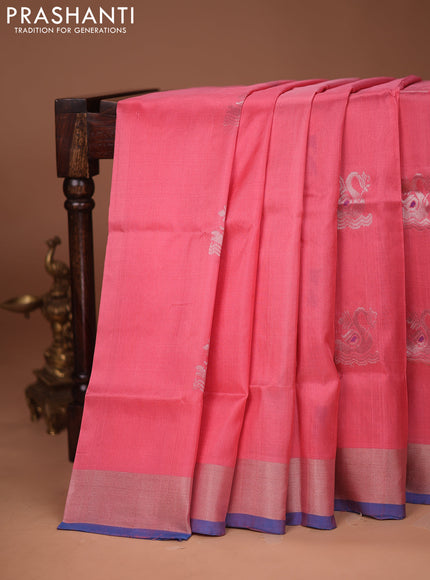 Pure uppada silk saree light pink and cs blue with silver zari woven buttas and silver zari woven border