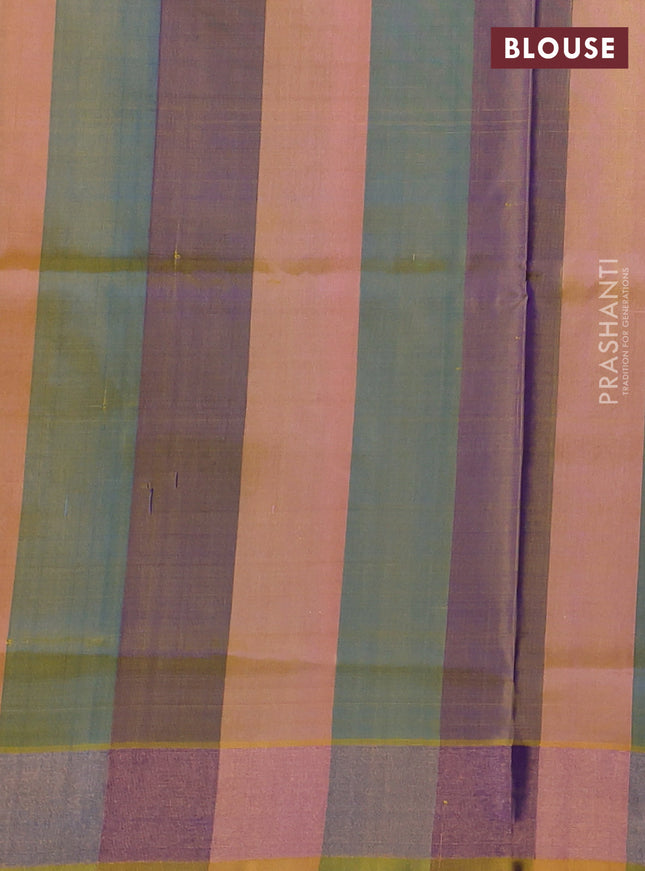 Pure uppada partly silk saree cs blue and multi colour with silver & gold zari woven tilak buttas and zari woven border