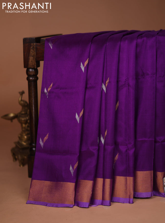 Pure uppada silk saree violet and lavender with silver & gold zari woven buttas and zari woven border