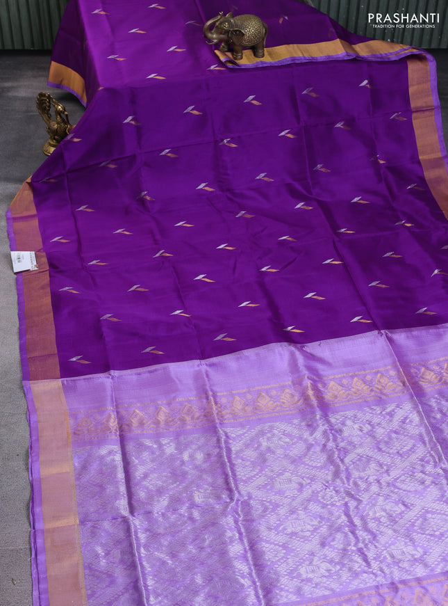 Pure uppada silk saree violet and lavender with silver & gold zari woven buttas and zari woven border