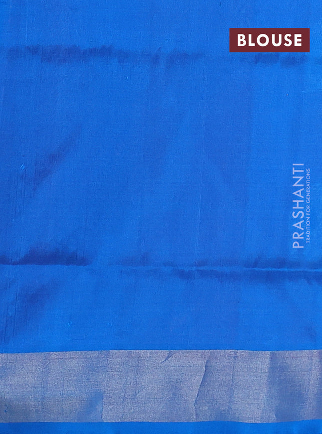 Pure uppada silk saree peach pink and cs blue with silver zari woven buttas and silver zari woven border