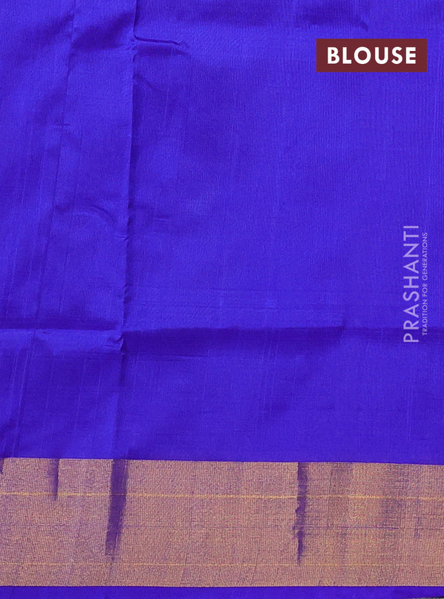 Pure uppada silk saree bluish grey and blue with silver & gold zari woven buttas and zari woven border