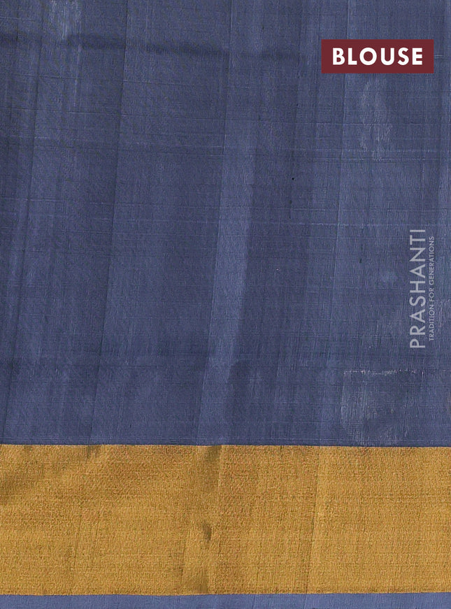 Pure uppada silk saree green and grey with silver & gold zari woven buttas and zari woven peacock design butta border